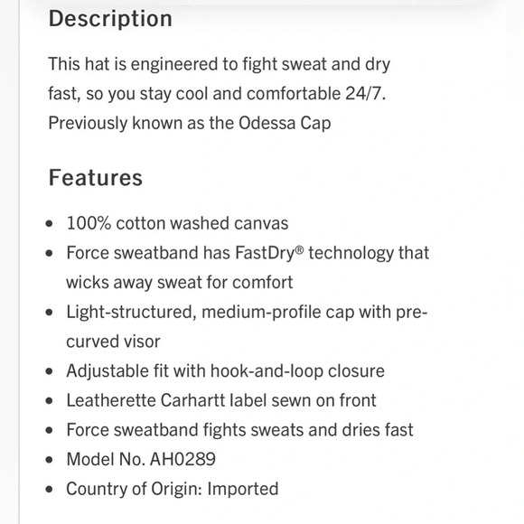 Carhartt Force Sweatband Canvas Cap 100% cotton,fast dry,hook/loop,tonal logo - Picture 7 of 7